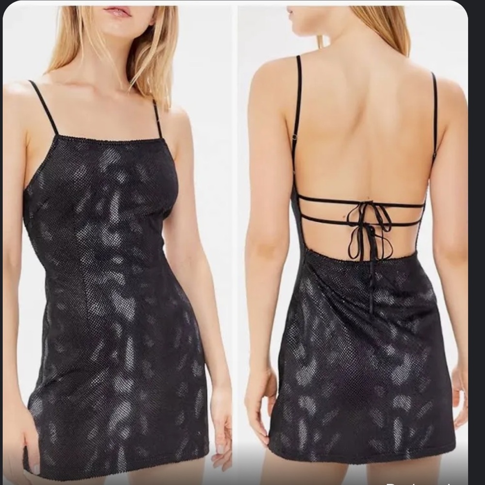 Urban Outfitters Textured Snake Print Black Metallic Mini Dress Open Back XS